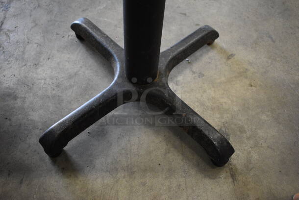 Gray Green / Tan Dining Table on Black Metal Table Base. Stock Picture - Cosmetic  Condition May Vary. 20x24x30 - Image 3 of 7