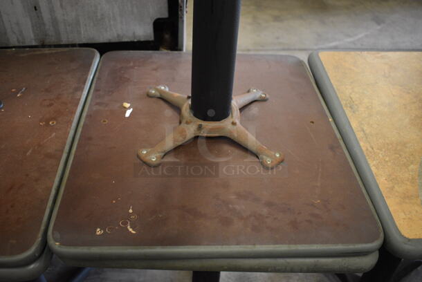 Gray Green / Tan Dining Table on Black Metal Table Base. Stock Picture - Cosmetic  Condition May Vary. 20x24x30 - Image 4 of 7