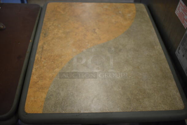 Gray Green / Tan Dining Table on Black Metal Table Base. Stock Picture - Cosmetic  Condition May Vary. 20x24x30 - Image 6 of 7