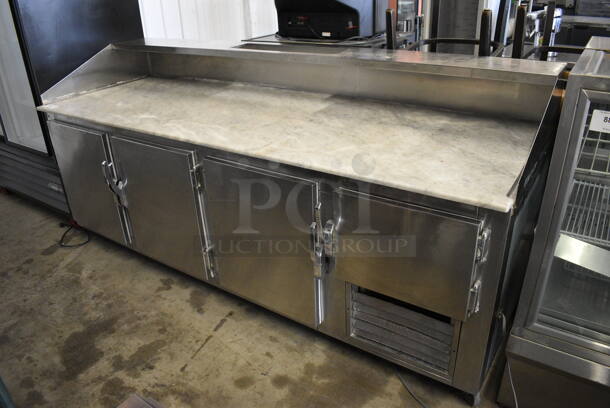 SWEET! Stainless Steel Commercial Dough Retarder w/ Marble Countertop, 4 Lower Doors and Overshelf on Commercial Casters. 96x35x44. Tested and Does Not Power On