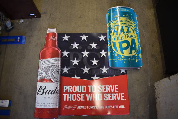 2 Metal Signs; Budweiser and Hazy Little Things IPA. 12x25, 30x31. 2 Times Your Bid!