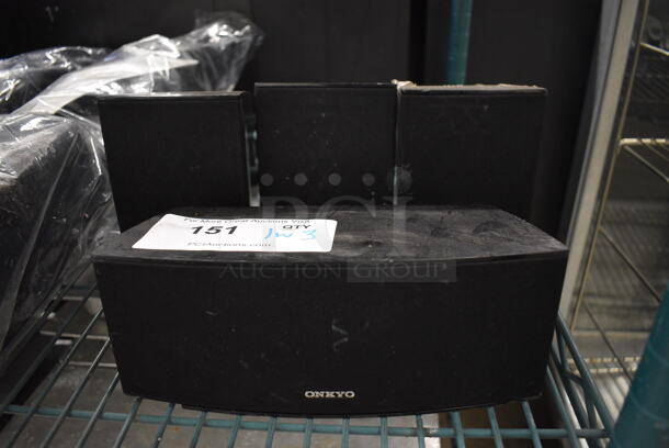 ALL ONE MONEY! Onkyo Model SKC-395 Center Speaker, Onkyo Model SKR-395 Surround Left Speaker, Onkyo Model SKR-395 Surround Right Speaker and Onkyo Model SKF-395 Front Right Speaker! 9.5x4x4, 4x4x5.5 - Image 2 of 5