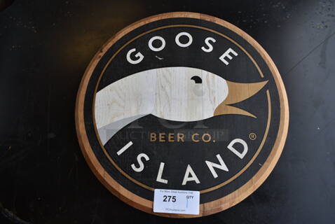 Goose Island Wooden Barrel Head Sign. 21x2x21