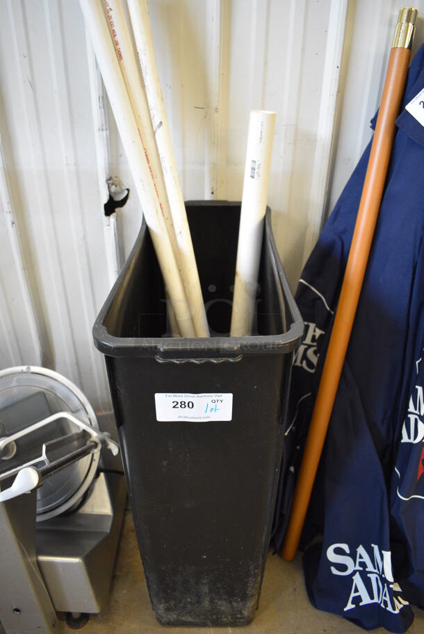 ALL ONE MONEY! Lot of Various PVC Pipes in Black Poly Trash Can and Lid! 11x20x30 - Image 1 of 3