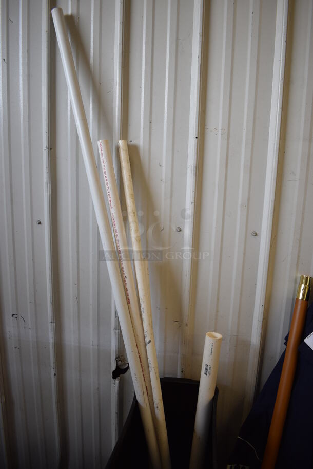 ALL ONE MONEY! Lot of Various PVC Pipes in Black Poly Trash Can and Lid! 11x20x30 - Image 2 of 3