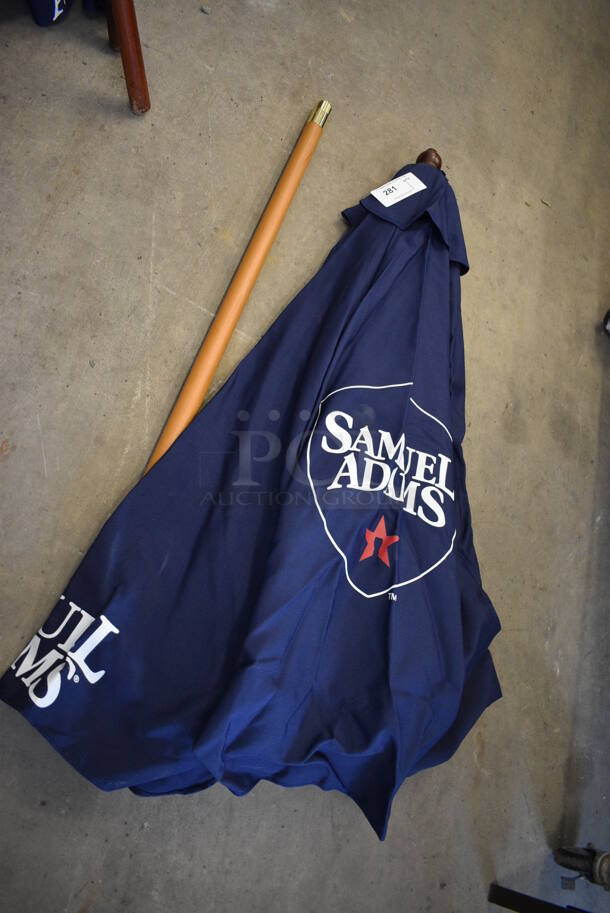 Samuel Adams Blue Patio Umbrella w/ Wooden Pole. 93" - Image 2 of 4