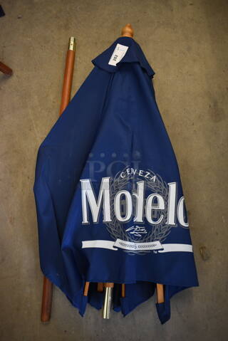 Modelo Blue Patio Umbrella w/ Wooden Pole. 93"