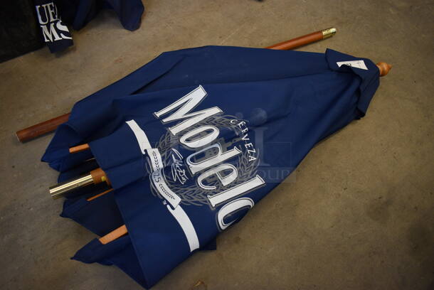 Modelo Blue Patio Umbrella w/ Wooden Pole. 93" - Image 2 of 4