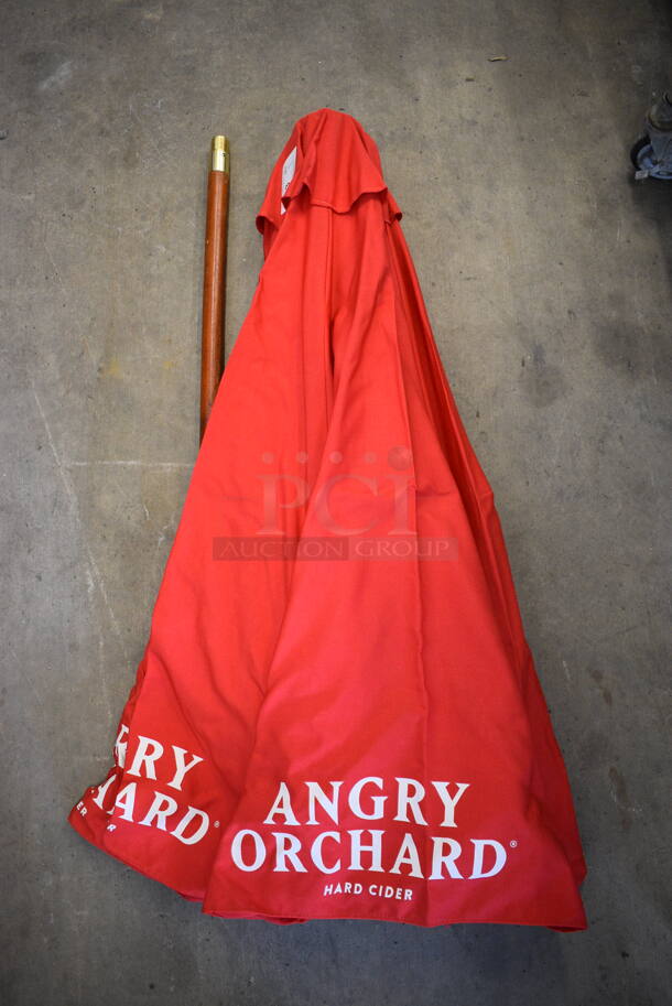 Angry Orchard Red Patio Umbrella w/ Wooden Pole. 93