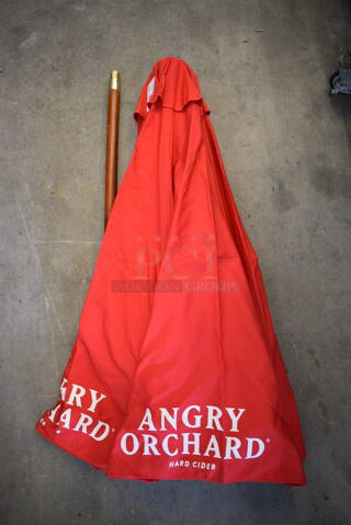 Angry Orchard Red Patio Umbrella w/ Wooden Pole. 93"