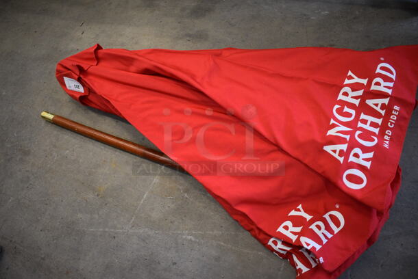 Angry Orchard Red Patio Umbrella w/ Wooden Pole. 93" - Image 3 of 4