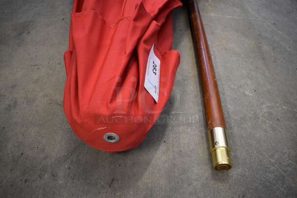 Angry Orchard Red Patio Umbrella w/ Wooden Pole. 93" - Image 4 of 4