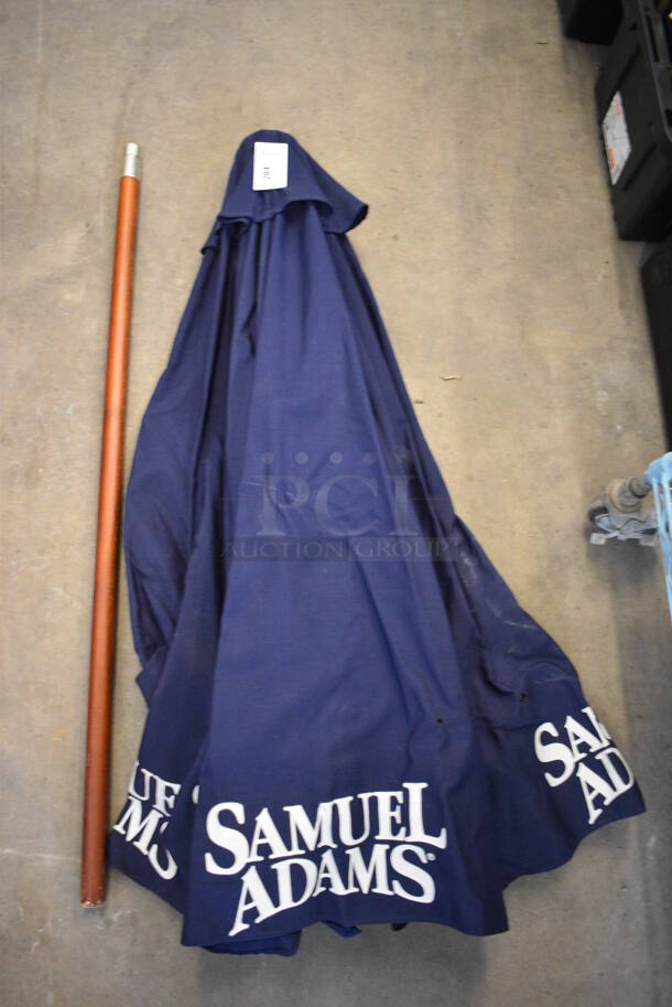 Samuel Adams Blue Patio Umbrella w/ Wooden Pole. 93" - Image 1 of 4