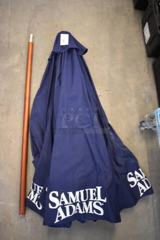 Samuel Adams Blue Patio Umbrella w/ Wooden Pole. 93"