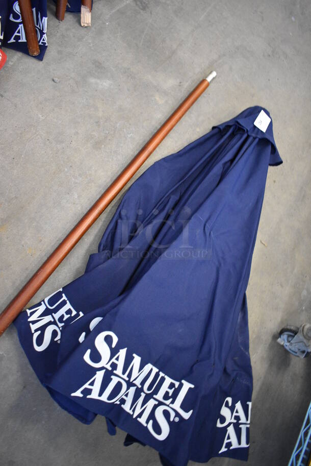 Samuel Adams Blue Patio Umbrella w/ Wooden Pole. 93" - Image 2 of 4