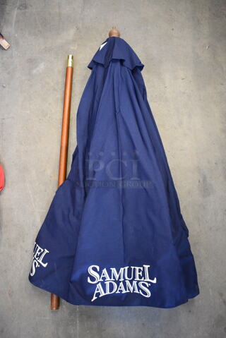 Samuel Adams Blue Patio Umbrella w/ Wooden Pole. 93"
