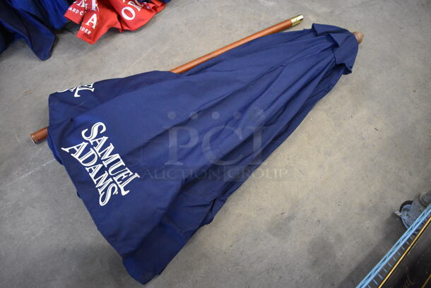 Samuel Adams Blue Patio Umbrella w/ Wooden Pole. 93" - Image 2 of 5