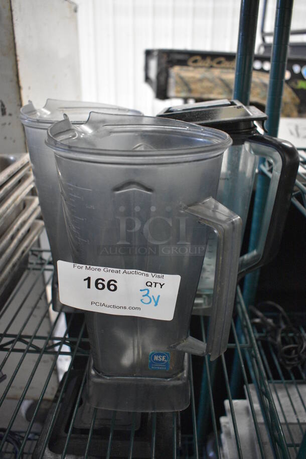 3 Poly Blender Pitchers. 1 w/ Lid. Includes 6.5x6.5x10.5. 3 Times Your Bid! - Image 1 of 3