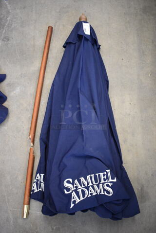 Samuel Adams Blue Patio Umbrella w/ Wooden Pole. 93"