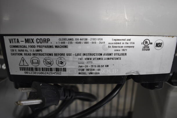 Vita-Mix Model VM0100A Metal Commercial Countertop Blender w/ Pitcher. Lid Is Missing Piece. 120 Volts, 1 Phase. 7.5x8.5x19. Tested and Powers On But Parts Do Not Move - Image 7 of 7