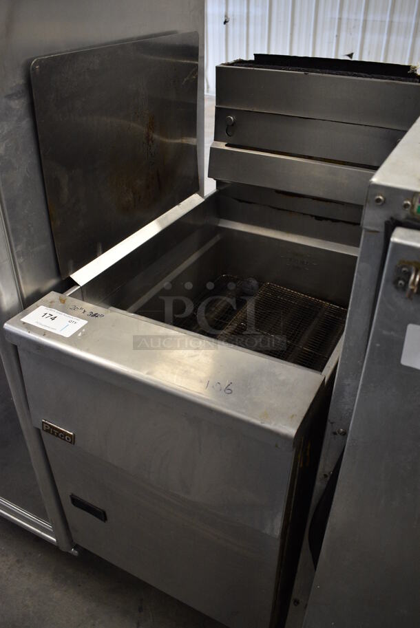 WOW! Pitco Frialator Stainless Steel Commercial Floor Style Gas Powered Deep Fat Fryer w/ Left Side Splash Guard on Commercial Casters. 19.5x34x49 - Image 2 of 7