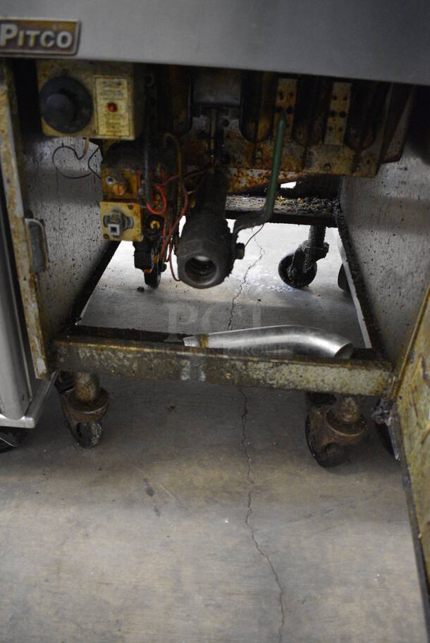 WOW! Pitco Frialator Stainless Steel Commercial Floor Style Gas Powered Deep Fat Fryer w/ Left Side Splash Guard on Commercial Casters. 19.5x34x49 - Image 7 of 7