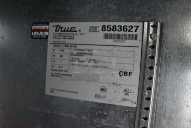 GREAT! 2015 True Model TBB-24-45 Metal Commercial 2 Door Undercounter Cooler. 115 Volts, 1 Phase. 49x24.5x36. Tested and Working! - Image 2 of 6