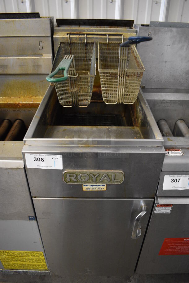 NICE! Royal Model RFT-50 Stainless Steel Commercial Natural Gas Powered Deep Fat Fryer on Commercial Casters. 114,000 BTU. 15.5x31x46 - Image 1 of 6