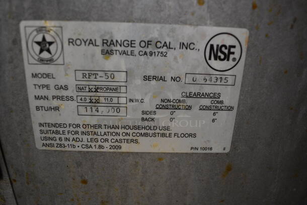 NICE! Royal Model RFT-50 Stainless Steel Commercial Natural Gas Powered Deep Fat Fryer on Commercial Casters. 114,000 BTU. 15.5x31x46 - Image 6 of 6
