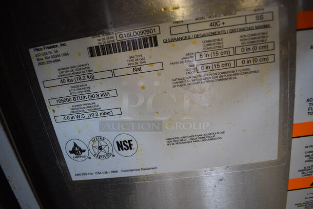 NICE! 2016 Pitco Frialator Model 40C+ Stainless Steel Commercial Natural Gas Powered Deep Fat Fryer. 105,000 BTU. 15.5x30x47 - Image 6 of 6