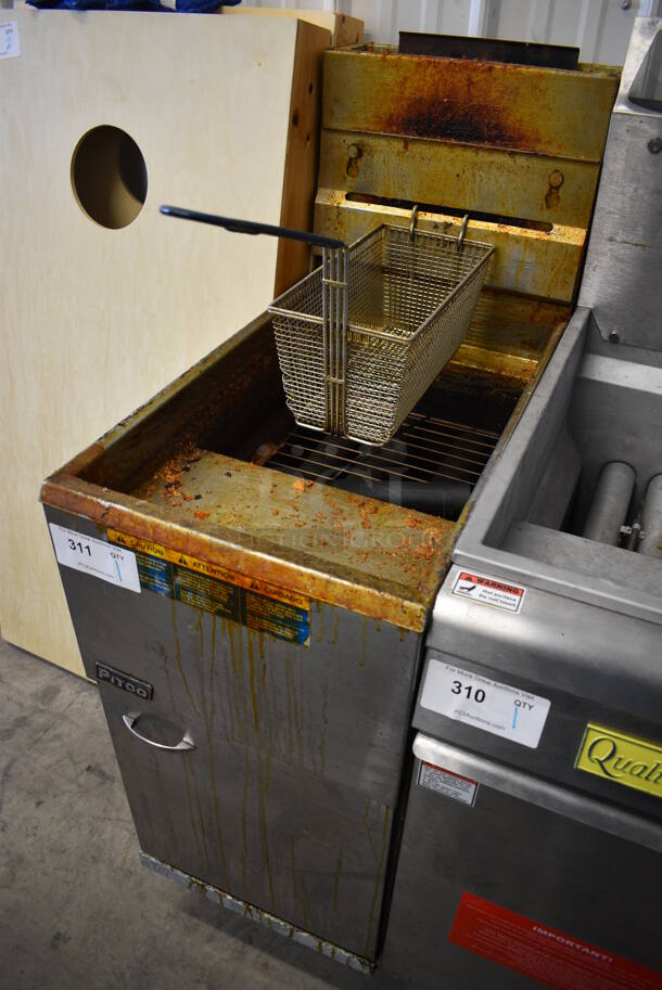 NICE! 2012 Pitco Frialator Model 35C+ Stainless Steel Commercial Natural Gas Powered Deep Fat Fryer w/ Metal Fry Basket. 90,000 BTU. 15.5x30x47 - Image 2 of 6