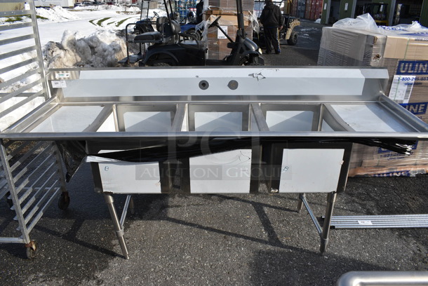 BRAND NEW! Regency Stainless Steel Commercial 3 Bay Sink w/ Dual Drainboards. 94x29x46. Bays 18x24x14. Drainboards 16x26x2 - Image 1 of 4