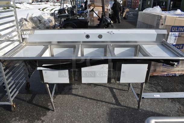 BRAND NEW! Regency Stainless Steel Commercial 3 Bay Sink w/ Dual Drainboards. 94x29x46. Bays 18x24x14. Drainboards 16x26x2