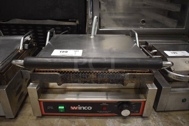 Winco Model EPG-1C Stainless Steel Commercial Countertop Electric Powered Panini Press. 120 Volts, 1 Phase. 16x17x10. Tested and Working! - Image 1 of 6