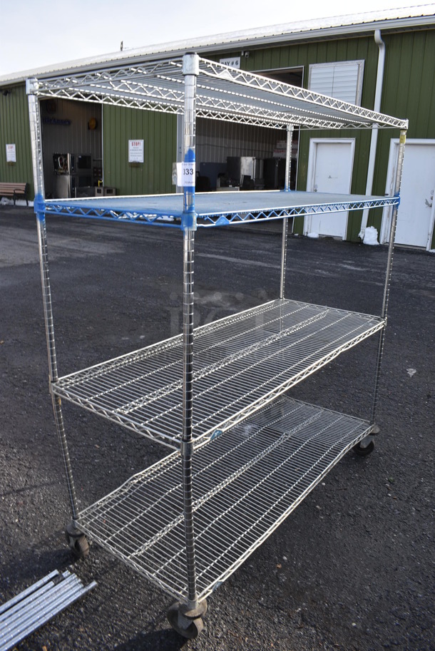 Chrome Finish 4 Tier Metro Shelving Unit on Commercial Casters. BUYER MUST DISMANTLE. PCI CANNOT DISMANTLE FOR SHIPPING. PLEASE CONSIDER FREIGHT CHARGES. 60x24x68 - Image 1 of 3