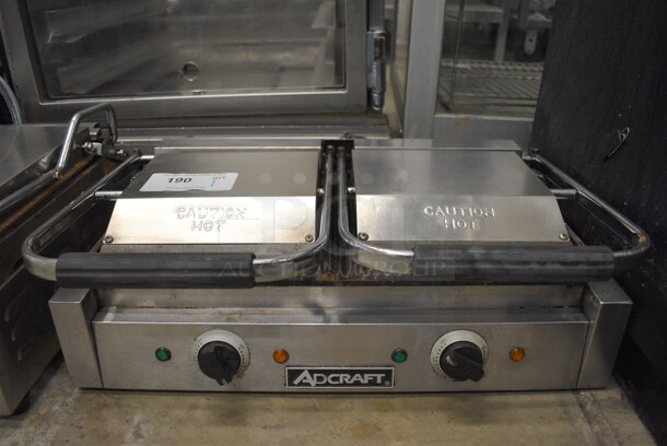 NICE! Adcraft Model SG-813B Stainless Steel Commercial Countertop Double Panini Press. 120 Volts, 1 Phase. 22x14x8. Tested and Does Not Power On - Image 1 of 6