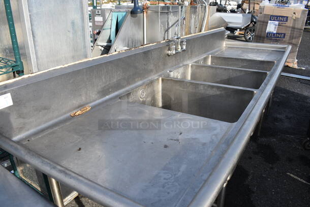 Stainless Steel Commercial 3 Bay Sink w/ Dual Drainboards, Faucet, Handles and Spray Nozzle Attachment. 120x35x42. Bays 20x28x14. Drainboards 26x31x2 - Image 2 of 6