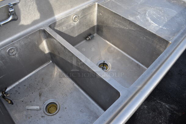 Stainless Steel Commercial 3 Bay Sink w/ Dual Drainboards, Faucet, Handles and Spray Nozzle Attachment. 120x35x42. Bays 20x28x14. Drainboards 26x31x2 - Image 5 of 6