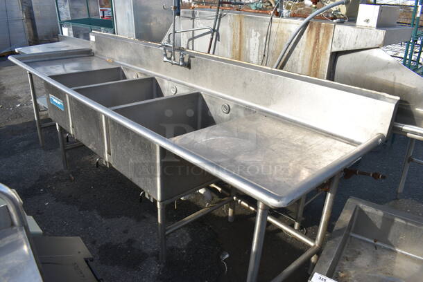 Stainless Steel Commercial 3 Bay Sink w/ Dual Drainboards, Faucet, Handles and Spray Nozzle Attachment. 120x35x42. Bays 20x28x14. Drainboards 26x31x2 - Image 6 of 6