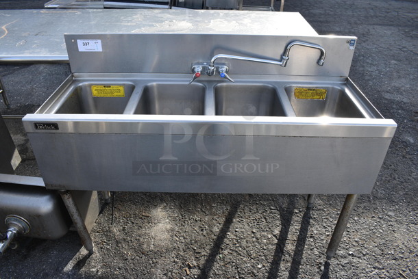 Stainless Steel Commercial 4 Bay Sink w/ Faucet and Handles. 48x19x36. Bays 10x14x9