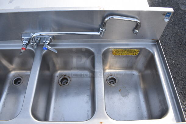 Stainless Steel Commercial 4 Bay Sink w/ Faucet and Handles. 48x19x36. Bays 10x14x9 - Image 4 of 5