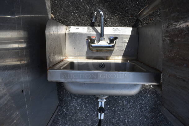 Stainless Steel Commercial Single Bay Wall Mount Sink w/ Side Splash Guards, Faucet and Handles. 17x15.5x20