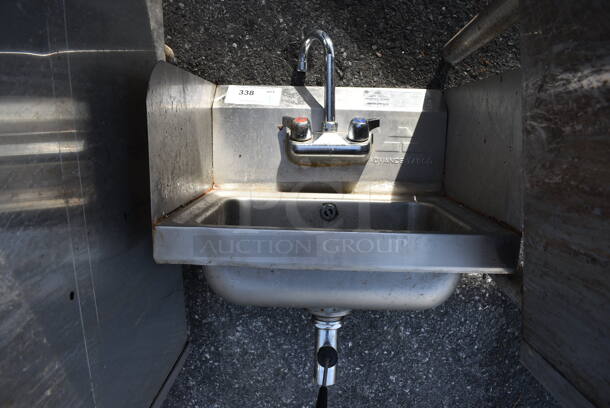 Stainless Steel Commercial Single Bay Wall Mount Sink w/ Side Splash Guards, Faucet and Handles. 17x15.5x20 - Image 1 of 4