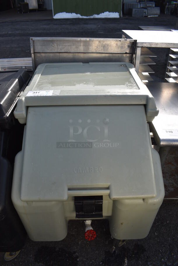 Gray Poly Portable Ice Bucket on Commercial Casters. 22x30x30