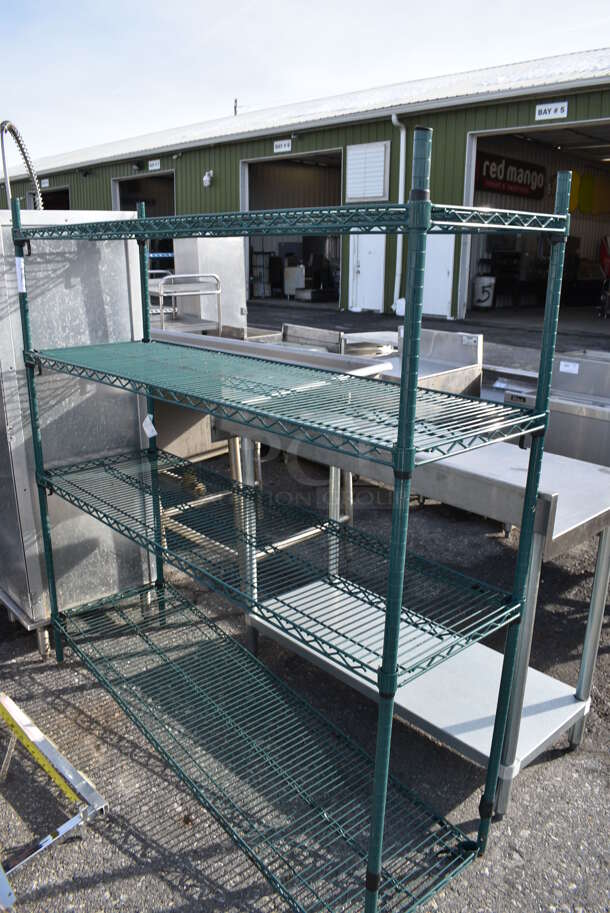 Green Finish 4 Tier Metro Shelving Unit. BUYER MUST DISMANTLE. PCI CANNOT DISMANTLE FOR SHIPPING. PLEASE CONSIDER FREIGHT CHARGES. 60x18x63 - Image 1 of 3