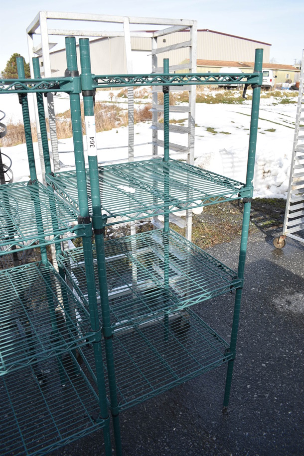 Green Finish 4 Tier Shelving Unit. BUYER MUST DISMANTLE. PCI CANNOT DISMANTLE FOR SHIPPING. PLEASE CONSIDER FREIGHT CHARGES. 24x24x63 - Image 2 of 3