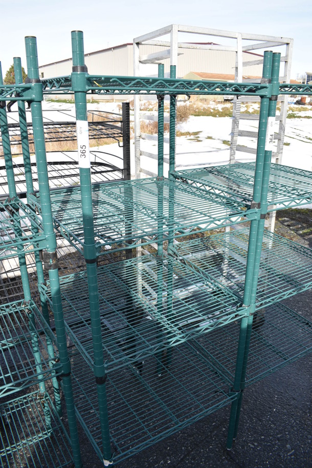 Green Finish 4 Tier Shelving Unit. BUYER MUST DISMANTLE. PCI CANNOT DISMANTLE FOR SHIPPING. PLEASE CONSIDER FREIGHT CHARGES. 24x24x63 - Image 2 of 3