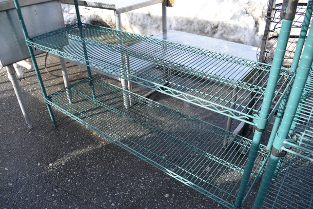 Green Finish 4 Tier Shelving Unit. BUYER MUST DISMANTLE. PCI CANNOT DISMANTLE FOR SHIPPING. PLEASE CONSIDER FREIGHT CHARGES. 60x18x63 - Image 2 of 3