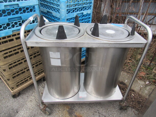 One Stainless Steel APW WYOTT 12 Inch Spring Loaded Plate Transport On Casters. 23.5X16X36