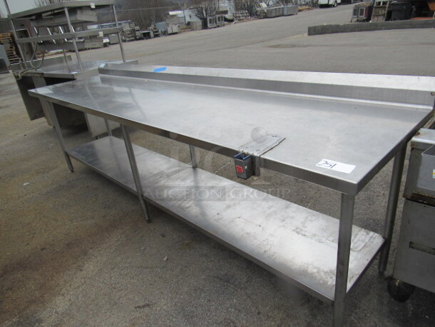 One Stainless Steel Table With Stainless Under Shelf, 10lb Can opener BRACKET ONLY, And Back Splash. 120X30X39.5